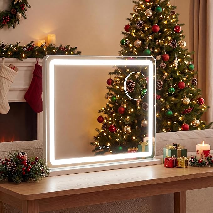 HNV 23"x17.8" Vanity Mirror with Lights, LED Makeup Mirror, Hollywood Lighted Mirror with 3 Color Modes & Adjustable Brightness, Smart Touch Control, White