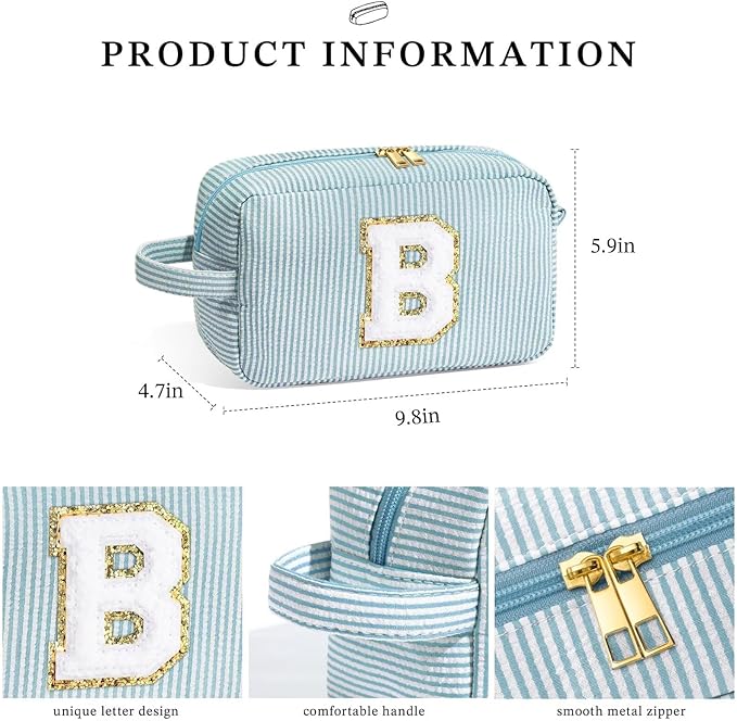 YOOLIFE Initial Cosmetic Bag for Women - Monogram Cute Makeup Bag Cosmetic Case Toiletry Pouch for Women Her Best Friend Sister Teacher, Personalized Birthday Gifts for Women, Green P