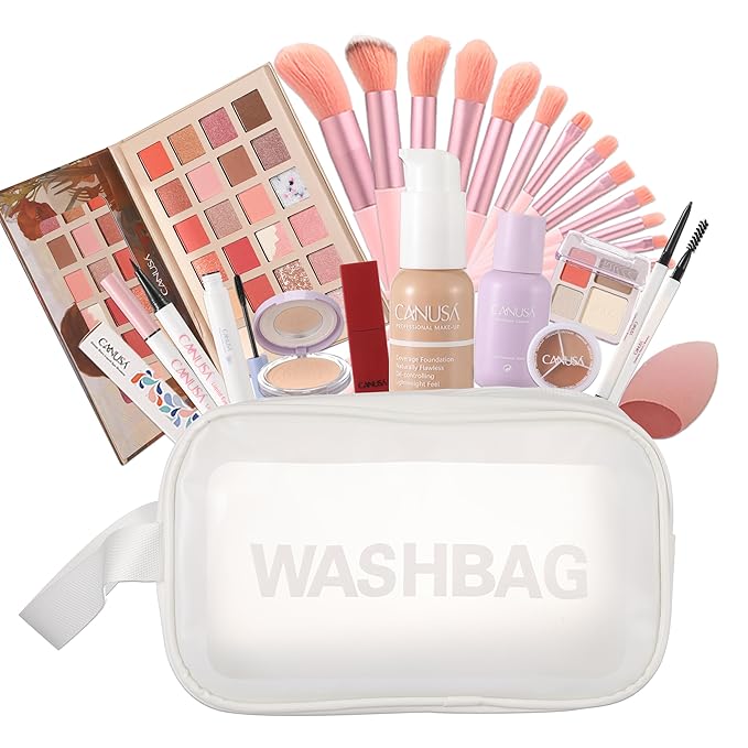 26Pc Full Face Makeup Set Gift Surprise for Women Cosmetic Essential Starter Bundle Include 24 Colors Eyeshadow Palette, Lipstick,13-NI-1 glamour-brush set. Pack Flawless (Lvory B2, ONE SIZE)
