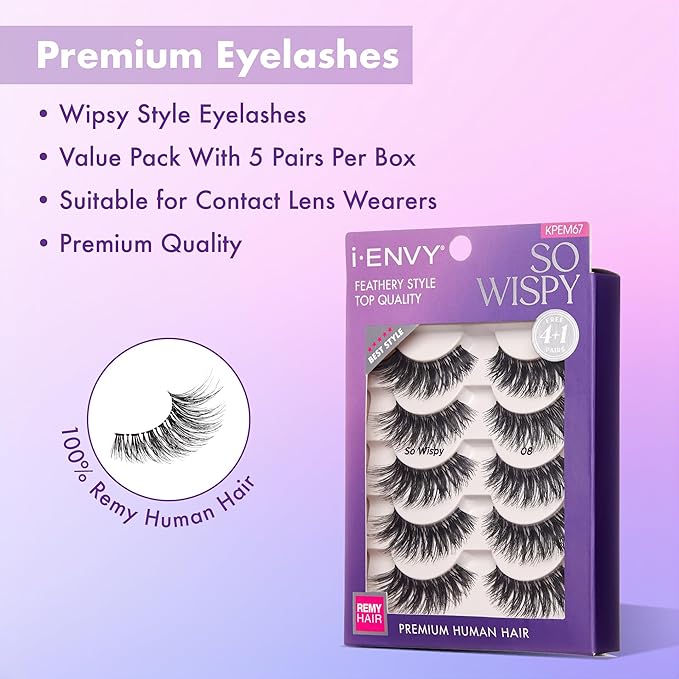 i-ENVY 5 Pairs So Wispy False Lashes, Premium Quality 100% Human Hair, Fluffy Feathered Eyelashes With Volume & Curl, Natural Look, Lightweight, Comfortable, Reusable for Everyday Wear
