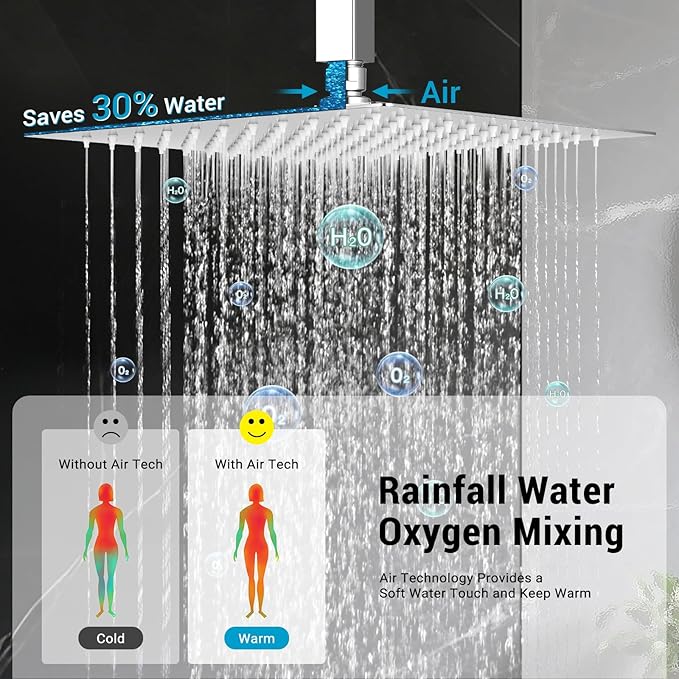 IUERASD Ceiling Mount Shower Faucet Set Square Showerhead Bathroom Rainfall Shower System Stainless Steel Shower Trim Kit 10 Inches (Chrome)