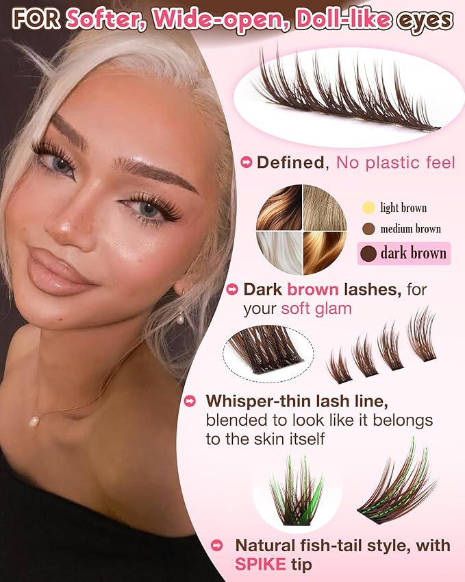 Brown Wispy Lash Clusters Manga Eyelashes Clusters Natural Cluster Eyelash Extensions Fairy DIY Lash Extension Anime C Curl Waterproof Individual Eye Lashes
