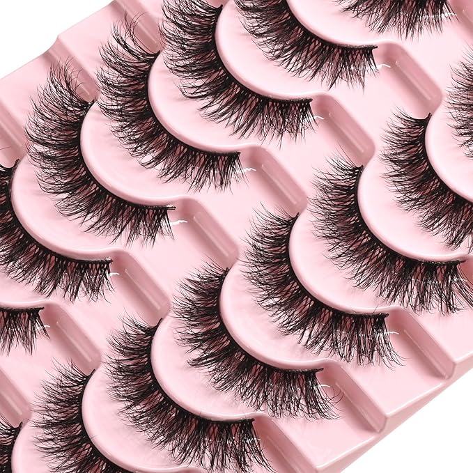FARRED Natural Lashes Short Eyelashes Wispy False Mink Lash Strips 10 Pair Natural Look Fluffy Cat Eye Strip Eyelash Small Fake Lashes Full Pestañas Postizas Sets for MUA and Beginners Daily Makeup
