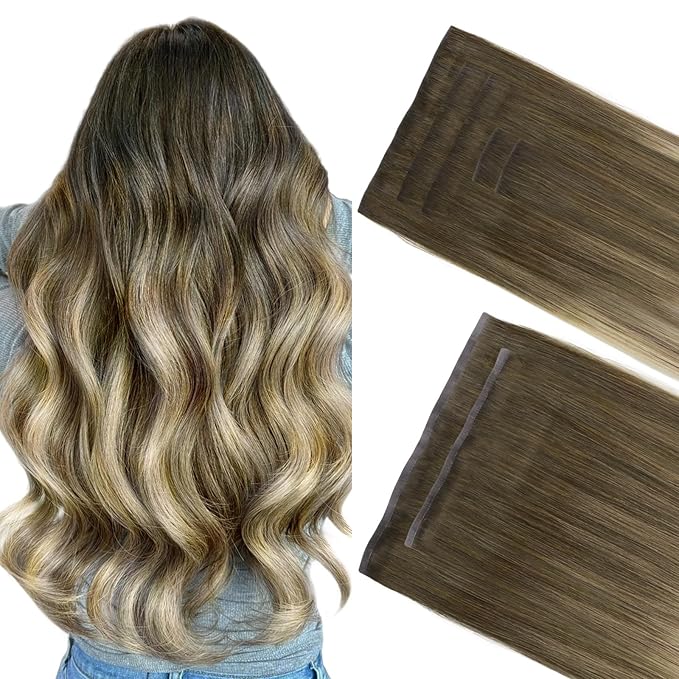 GOO GOO Invisi Edge Clip in Hair Extensions Set, 24inch 160g, 5pcs Injected Seamless PU Clip ins and 2pcs Classical PU Clip ins, Virgin Real Human Hair, #(T3/8) P(T3/613)