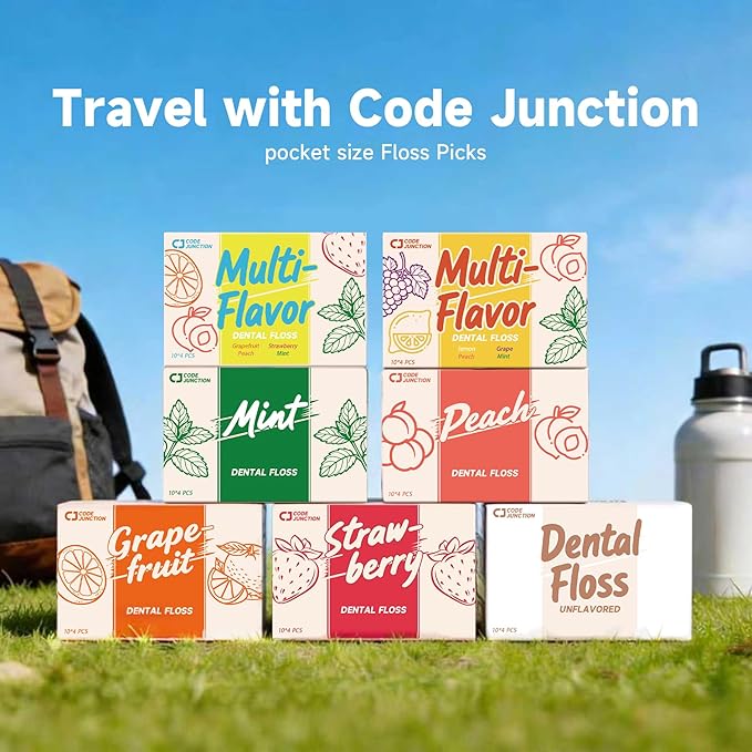 Travel Floss Picks, 4-Flavor Variety Pack (Mint, Strawberry, Lemon, Grape), 120 Count Dental Floss for Adults (3 Boxes of 4 Travel Packs)
