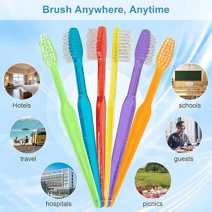 B Rush Disposable Toothbrush - Individually Wrapped Soft Nylon Bristles Manual Travel Toothbrushes for Adults Or Kids Bulk Multi Color (72 Pcs)