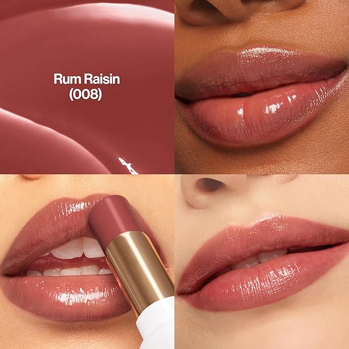 REVLON Super Lustrous Glass Shine Balm, Hydrating Tinted Lip Balm with Hyaluronic Acid, Aloe & Rose Quartz, 008 Rum Raisin, 0.11 oz