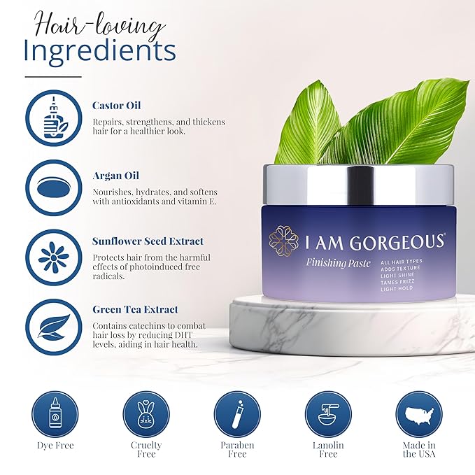 I am gorgeous Texture Hair Paste for Women - Styling Soft, Flexible Hold Hair Paste for Women - Short Hair, Long Hair Texture Paste for Hair of All Types