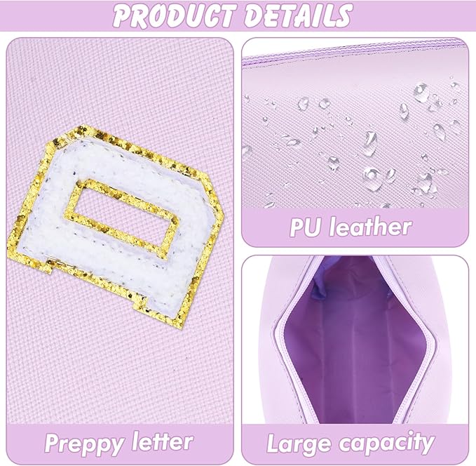 URSKYTOUS Gifts for Girls Initial Makeup Bag Personalized Cosmetic Bag with Zipper Cute Travel Toiletry Bag Waterproof PU Preppy Makeup Pouch Birthday Gift for Teen Girls Women(Purple D)