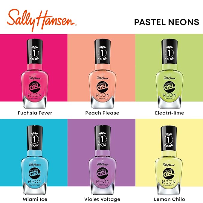 Sally Hansen Miracle Gel Neons Salon Quality Nail Polish | Gel-Like Formula, Two-Step System, No UV Light Needed, Long Lasting | Opaque, Glossy | 54 Violet Voltage | Bright Purple Nail Color