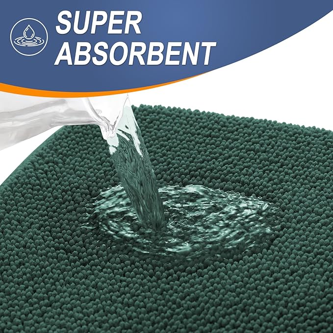 OLANLY Thick Memory Foam Bath Mat Rug 47x17, Extra Soft Absorbent Bathroom Rug, Quick Dry Bath Mats, Non-Slip, Washable Carpet for Bathroom, Tub and Shower, Home Decor Accessories, Blackish Green