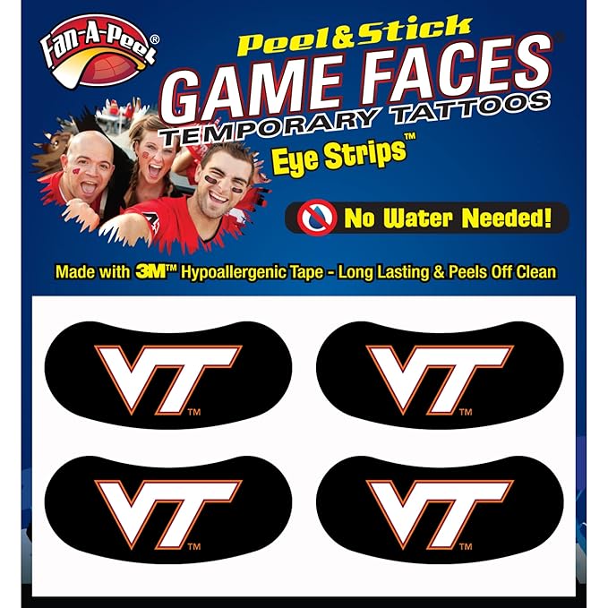 Fan-A-Peel Viginia Tech Waterless Temporary Tattoos - Hypoallergenic Peel and Stick Waterproof Temporary Tattoos - Officially Licensed