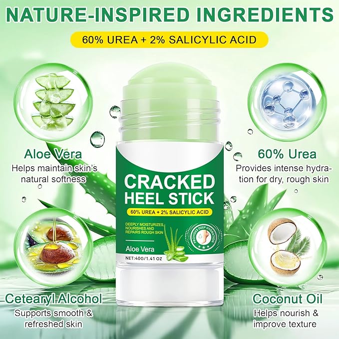 Peach+Aloe Scent Urea Cream 60% Plus Salicylic Acid 2% Foot Balm Stick for Chapped Heel, Dry Cracked, Skinned knees, Hand Intensively Hydration/Moisturization, Callus Removal/Softening, 40g+40g