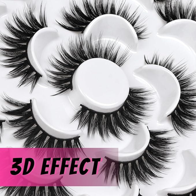 Veleasha Lashes 10 Pairs Natural Fluffy False Eyelashes Soft Wispy Lashes 3D Faux Mink Lashes Pack (V42)