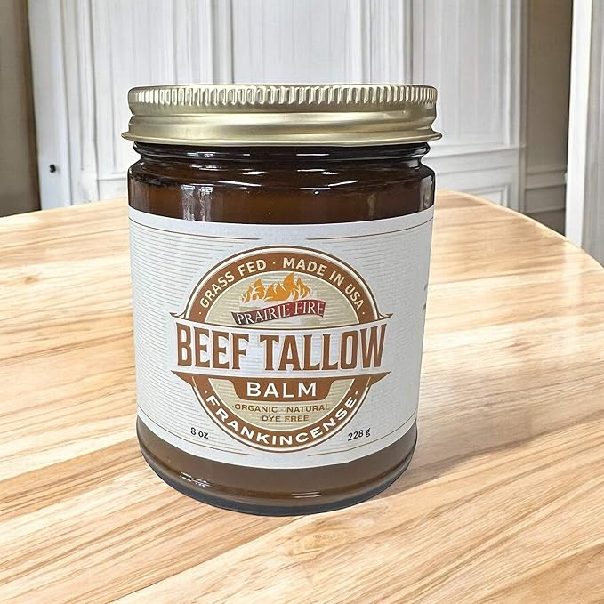 Prairie Fire Candles Grass Fed Beef Tallow Balm - 8 oz - Made in USA - Organic Grass Fed and Finished - Moisturizing Skin Care Frankincense
