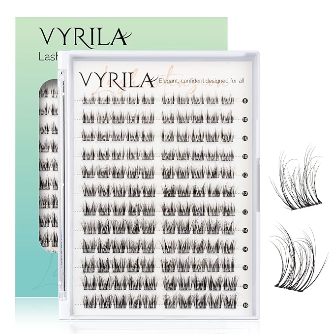 Lash Clusters 0.05mm Individual Lashes, 3D Wispy Lashes Clusters, 0.1mm Super Thin Band Resuable Natural Lashes,D Curl Faux Mink Lashes,120pcs Lash Extension (Green Charm-D-0.05-8-16mix)