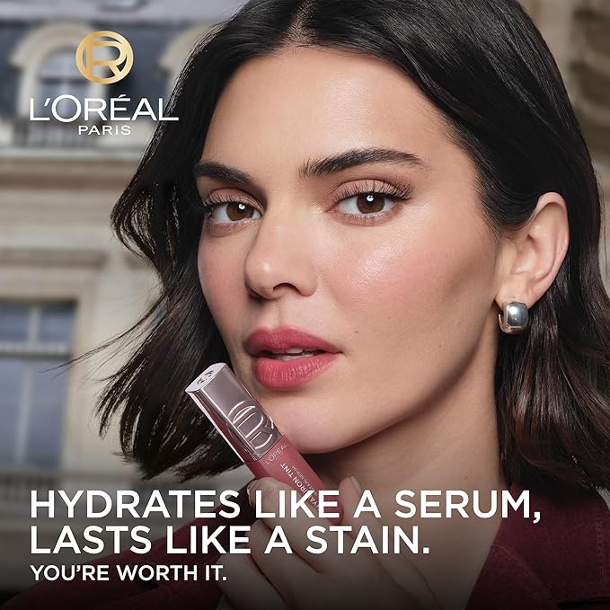 L'Oreal Paris Hyaluron Tint Lip Stain Serum, Long Lasting, Hydrating Lip Makeup Infused with Hyaluronic Acid, 635 Worth It Medium (Medium Berry Nude)