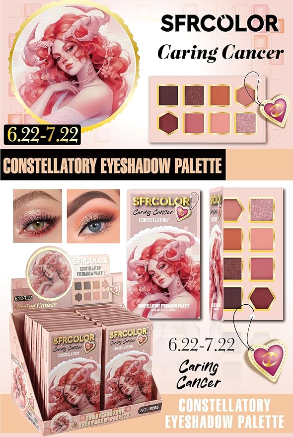 12-Color Zodiac Eyeshadow Palette, Matte Metallic Shimmer Pressed Pigments, Highly Pigmented Makeup Palette for Professional & Daily Eye Makeup (8285 Cancer)