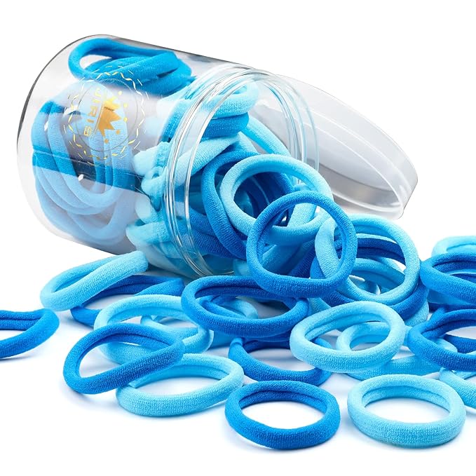 50Pcs Hair Ties for Women Girls,Cotton Seamless Hair Ties, Soft Ponytail Holders,No Crease No Damage Elastics Hair Bands with Box for Thick Heavy and Curly Hair (Blue)