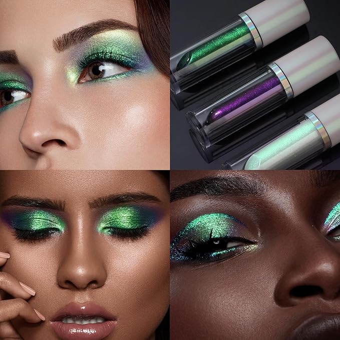 Noerrors Liquid Chameleon Eyeshadow,Metallic Green Multichrome Color Shifting Eyeshadows,Multi-Dimensional Eye Looks,Rich Color Long-lasting Holographic Glitter Makeup,Eye Topper for Party & Holiday