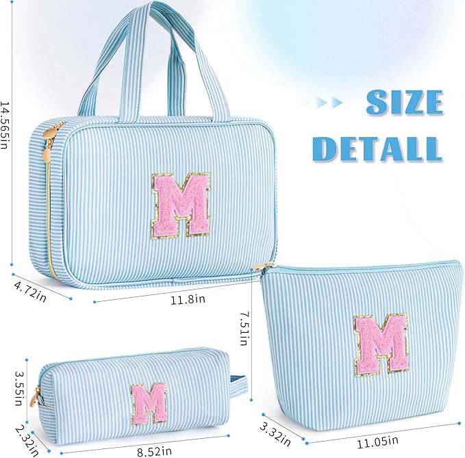 Fystdtote Christmas Gifts for Grandkids Stocking Stuffers for Teen Girls Mom Gifts Initial Toiletry Makeup Bag Birthday Gift Travel Cosmetic Bags Travel Essentials - Blue M