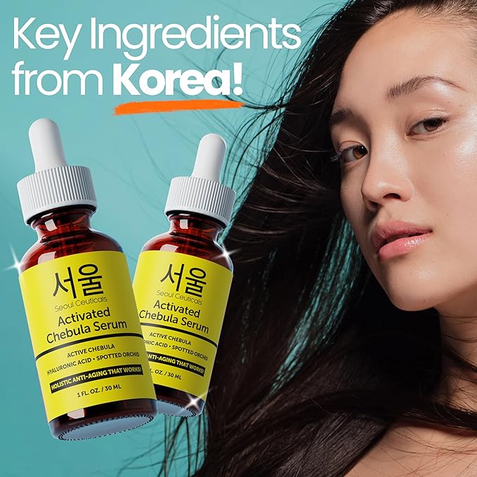 SeoulCeuticals Chebula Active Serum for Face - Korean Skin Care Anti Aging Natural K Beauty Skincare With Hyaluronic Acid + Spotted Orchid for Healthy, Youthful Glowing Skin 1oz