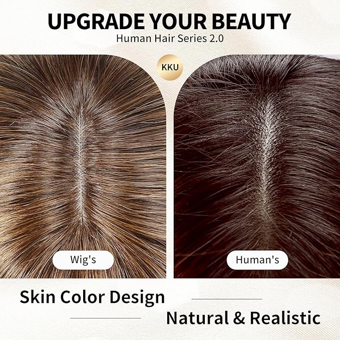 KKU 16 Inch Ombre Ash Blonde Human Hair Wigs for Women,Layered Straight Hair Wig with Bangs,Wear Natural Realism