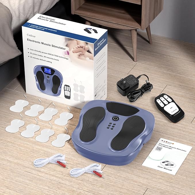 Creliver EMS Foot Stimulator Pro, EMS Foot Massager for Neuropathy with Ergonomic Sole, Neuropathy Pain Relief for Feet Circulation, Leg & Feet Massager with 8 Gel Pads, Tens Unit Muscle Stimulator