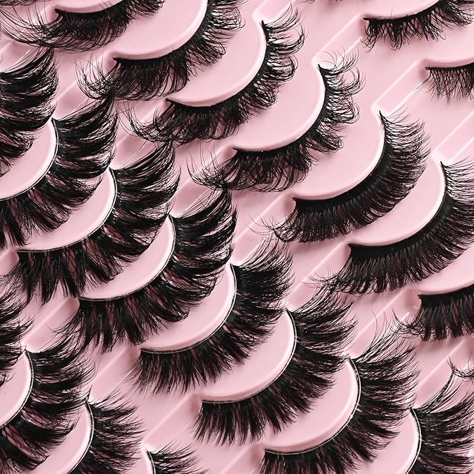 FARRED Lashes Wispy False Eyelashes 4 Styles Cat Eye Fake Lash Strips Big Fluffy Fox Strip Eyelash Pack 20 Pairs Natural Mink Cateye Lashes Natural Looking Wispies Easy Russian Eye Lash for Beginners