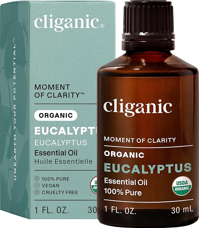 Cliganic Organic Eucalyptus Essential Oil, 100% Pure | Natural Aromatherapy Oil for Diffuser Steam Distilled | Non-GMO Verified (Packaging May Vary)