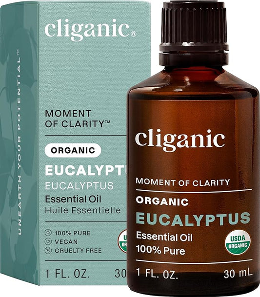 Cliganic Organic Eucalyptus Essential Oil, 100% Pure | Natural Aromatherapy Oil for Diffuser Steam Distilled | Non-GMO Verified (Packaging May Vary)