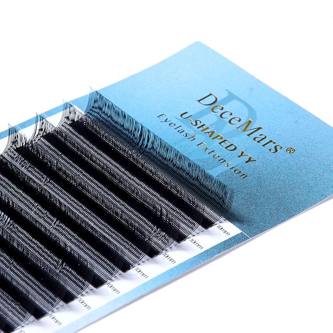 DeceMars U Shaped YY Eyelash Extensions Supplies Soft 2D UU Premade Fan Eye Lashes 12 Rows W Lashes Mesh Wispy Clusters Easy Fan Russian Volume Crisscross Eyelashes Matte Black-0.07mm-dd-6mm