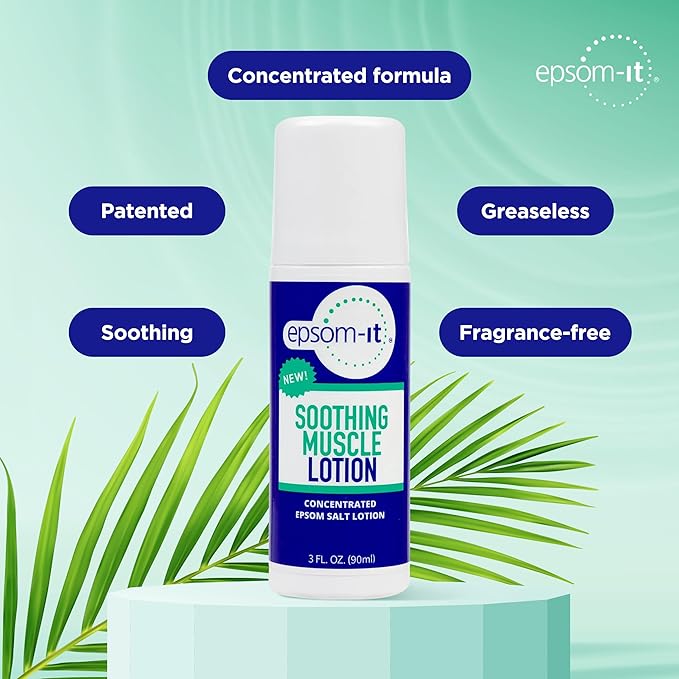 EPSOM-IT Soothing Muscle Lotion - Roll On Epsom Salt Lotion with Arnica for Muscle Stiffness, Leg, Knees and Feet Discomfort, Topical Magnesium Cream, 3oz, 2-Pack