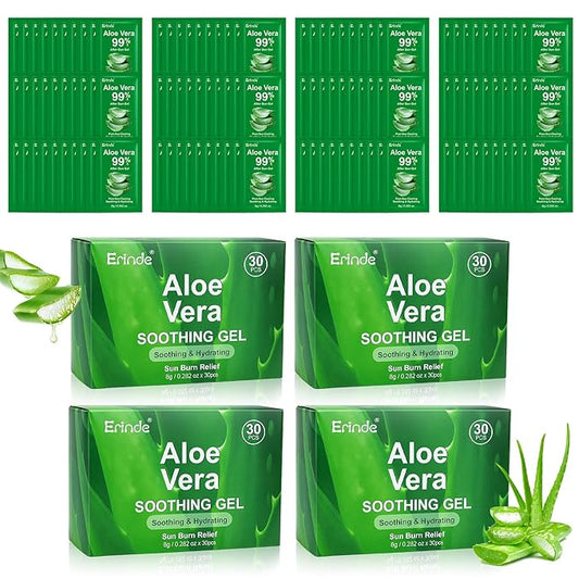 Erinde 120 Pack Aloe Vera Gel for Face, Hair & Body, 99% Pure Aloe Vera Gel for Sunburn Relief, After Sun Skin Care Relief, Skin Care Bulk Soothing Hydrating Aloe Gel Travel Size for All Skin Types
