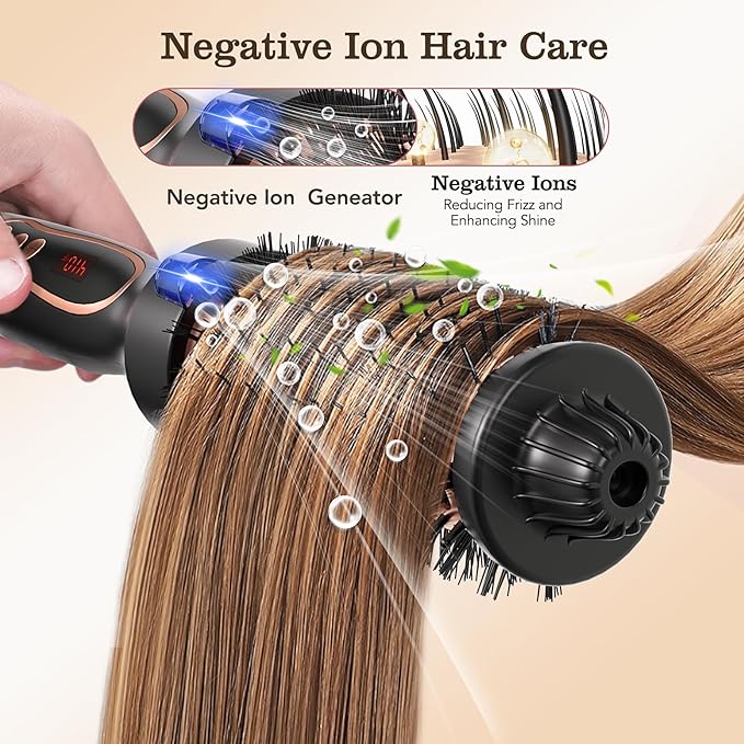 Thermal Brush, 1.5 inch Heated Round Brush Hair Curling Brush for Natural Curl, Straightener and Curler 2 in 1, Negative Ion Technology, 9 Temperature Settings, Dual Voltage for Travel, Black