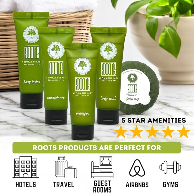 ROOTS AROMATHERAPY Travel Size Shampoo and Conditioner Supplies For Guests,Airbnb Essentials for Hosts,Mini Shampoo And Conditioner Sets,Hotel Toiletries,Air Bnb Kit For Bathroom Wash Lotion,(150 Pcs)