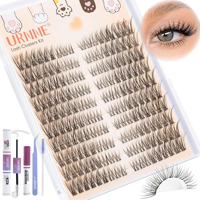 Wispy Lash Clusters, Lash Clusters Kit, Lash Extension Kit, C Curl Left & Right 180pcs 7-15 mm Individual Cluster Eyelash Extension with Bond and Seal, Tweezers, Remover