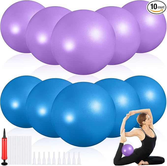 Aoriher 10 Pcs Small Exercise Pilates Ball 9 Inch Mini Yoga Balls Anti Burst and Slip for Stability, Fitness, Physical Therapy, Stretching & Core Strength Workout at Home Gym Office