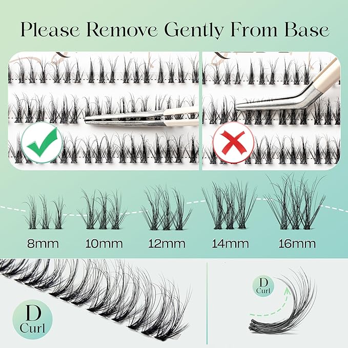 Lash Clusters 0.05mm Individual Lashes, 3D Wispy Lashes Clusters, 0.1mm Super Thin Band Resuable Natural Lashes,D Curl Faux Mink Lashes,108pcs Lash Extension (Green Soul-D-0.05-8-16mix)