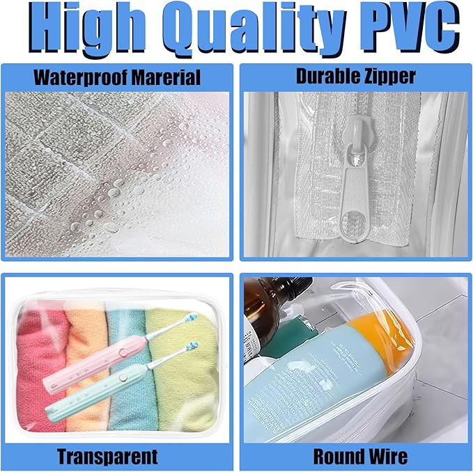 Eilyliafe 12 Pieces Clear Makeup Bags Bulk, TSA Approved Toiletry Bag for Travel, PVC Waterproof Cosmetic Bag with Zipper, Transparent Pouches Organizer Storage for Men and Women (White, Large)