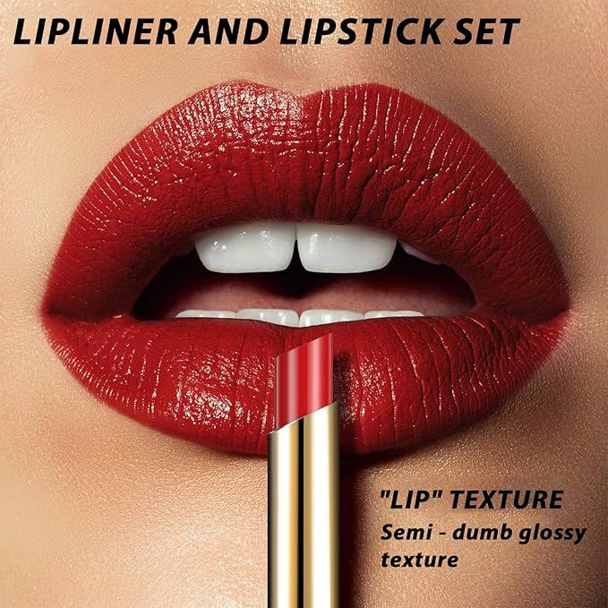 Strawberry Red Lip Liner and Lipstick for Women, Long