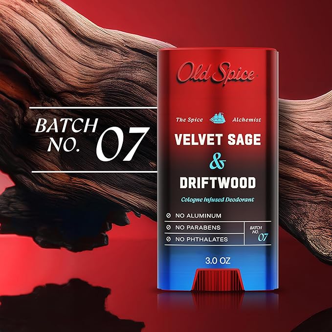 Old Spice Aluminum Free Deodorant for Men, The Spice Alchemist Collection, 24/7 Cologne Infused Scent, No Trade Off Formula, Free of Parabens & Phthalates, Velvet Sage + Drift Wood Scent, 3.0 oz