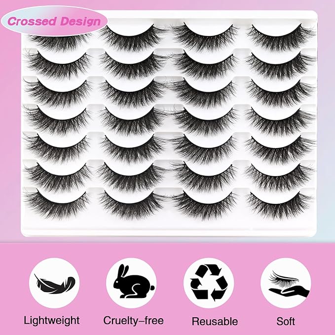 Losha Lashes Fluffy Cat Eye Lashes 14 Pairs 3D False Eyelashes Soft Crossed Eye Lashes Pack Comfortable Fake Eyelashes(614)