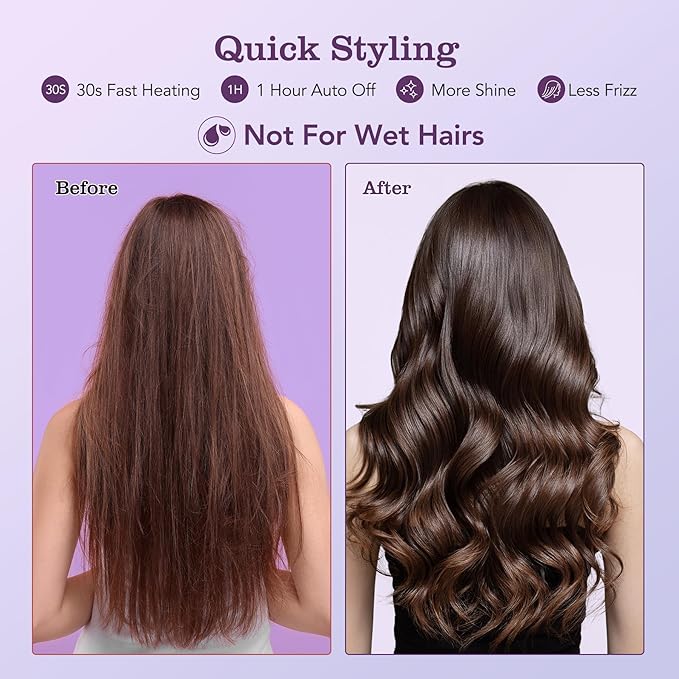 Thermal Brush, 1.5 inch Heated Round Brush Hair Curling Brush for Natural Curl, Straightener and Curler 2 in 1, Negative Ion Technology, 9 Temperature Settings, Dual Voltage for Travel, Purple