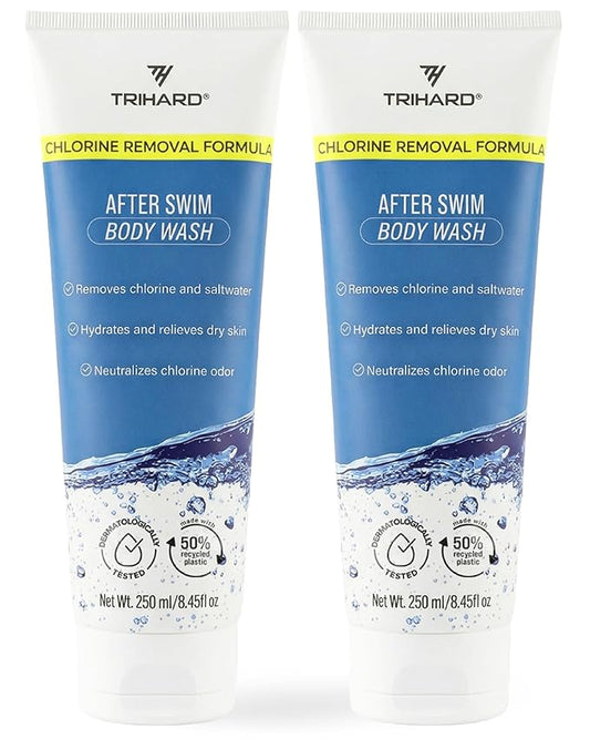 TRIHARD Chlorine Removal Body Wash, Protects and Hydrates Sensitive Skin from Pool and Ocean, Pool Essentials for Post Swim Chlorine Skin Protection (Pack of 2)