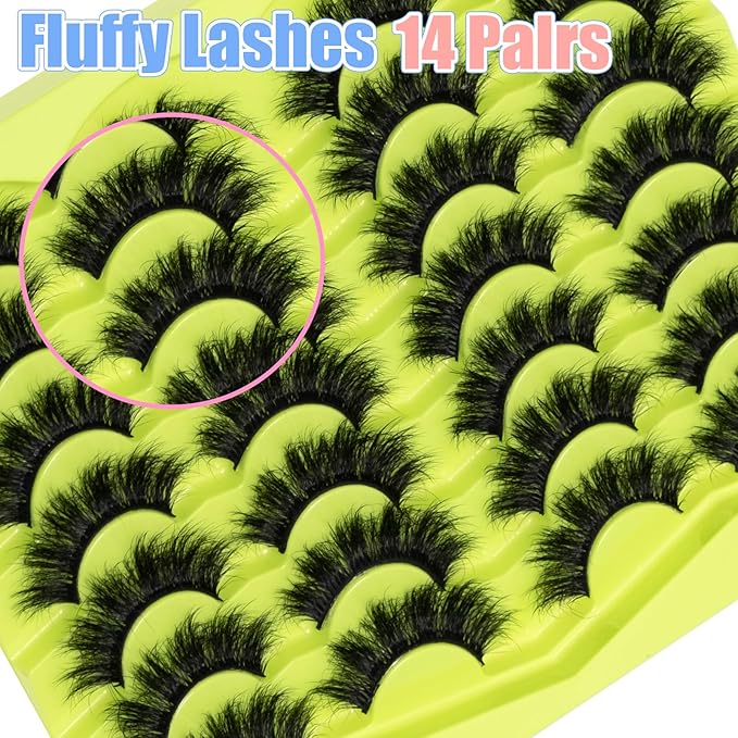 False Eyelashes Fluffy Mink Lashes 18mm Stirps Lash Volume False Eyelashes 14 Pairs 8D Eye Lashes D Curl Dramatic Soft Eyelash Big Long Lash Pack That Look Like Extensions