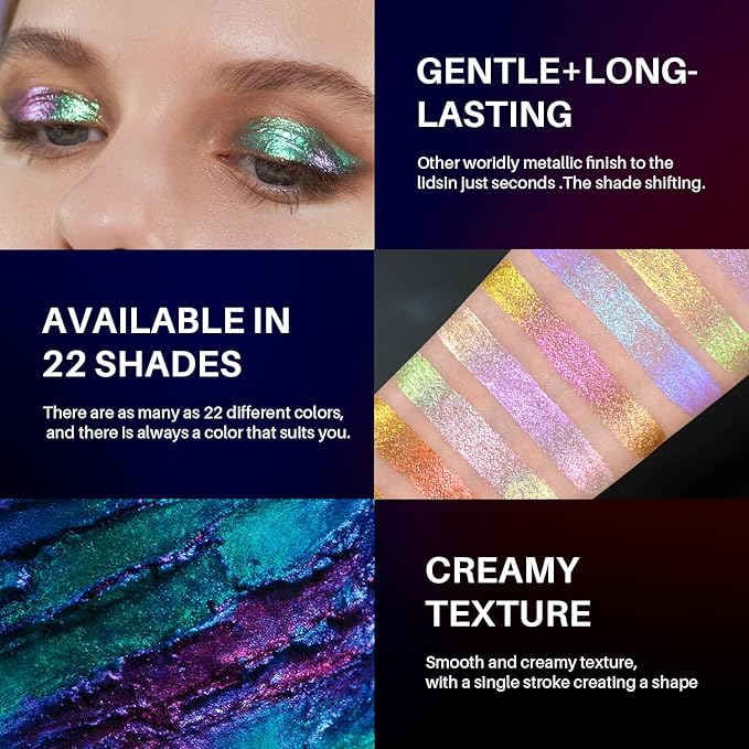 CHARMACY Liquid Duochrome Eyeshadow, Multi-Dimensional Eye Looks, Long Lasting Glitter Eye Shadow Sets Metallic Pigments, Quick Drying, Sparkling Shiny Eye Makeup for Beginners, 1.6g (#14)