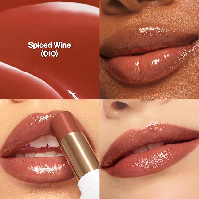 REVLON Super Lustrous Glass Shine Balm, Hydrating Tinted Lip Balm with Hyaluronic Acid, Aloe & Rose Quartz, 010 Spiced Wine, 0.11 oz