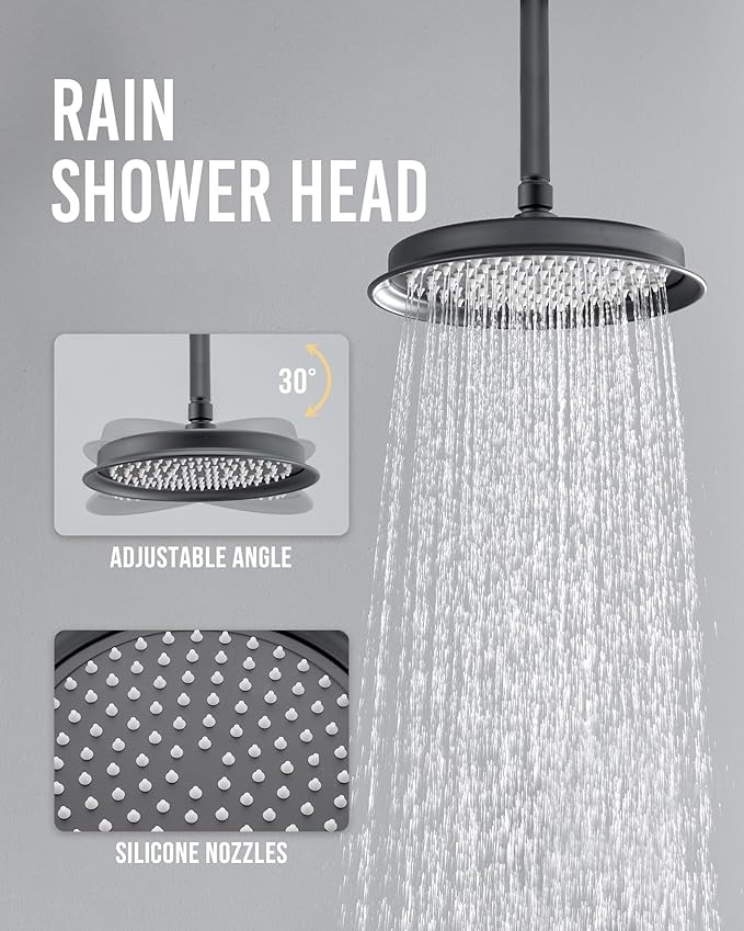 Dasan Antique Dual Rainfall Shower System, Matte Black, Complete Shower Fixture Combo, 9'' & 6'' Dual Rainfall Overhead Shower with Handheld, Valve & Trim Kit, AT3096C-MB