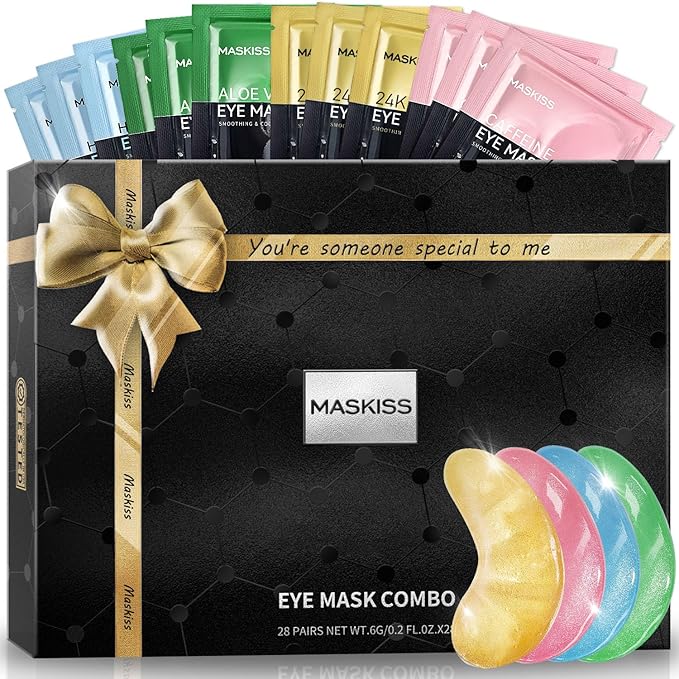 Maskiss Under Eye Patches (28 Pairs), Valentines Day Gifts for Her, 4 Colors Eye Masks for Dark Circles Puffy Eyes, Undereye Bags and Wrinkles Puffiness, Skin Care Gift for Bachelorette Party Favors